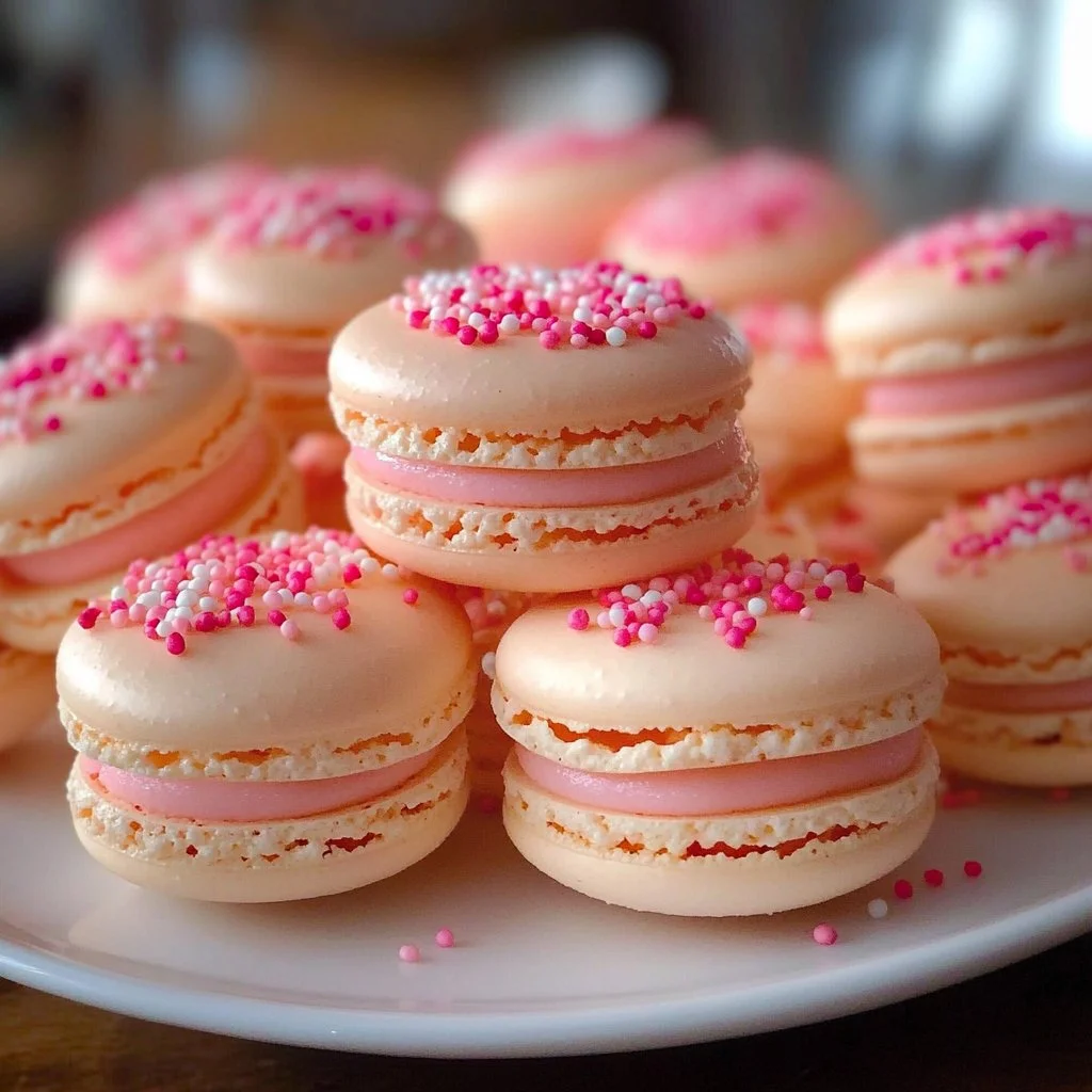 Strawberry cheesecake macarons with creamy filling and fresh strawberries