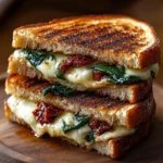 Sun-Dried Tomato, Spinach, and Ricotta Grilled Cheese sandwich on a plate