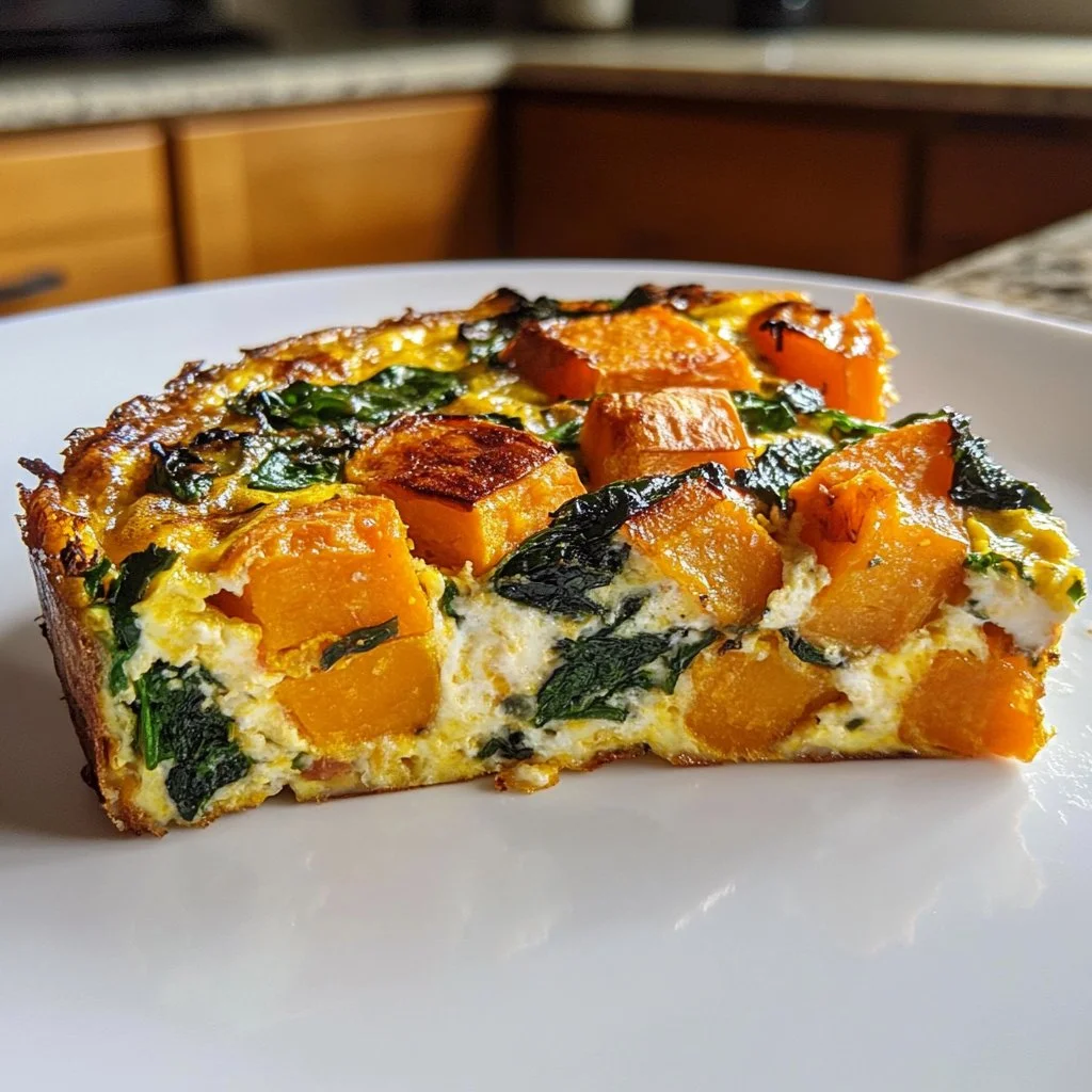 Sweet Potato Kale Frittata served on a plate with vibrant colors and greenery.