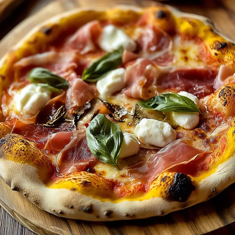 White pizza topped with prosciutto and drizzled with hot honey